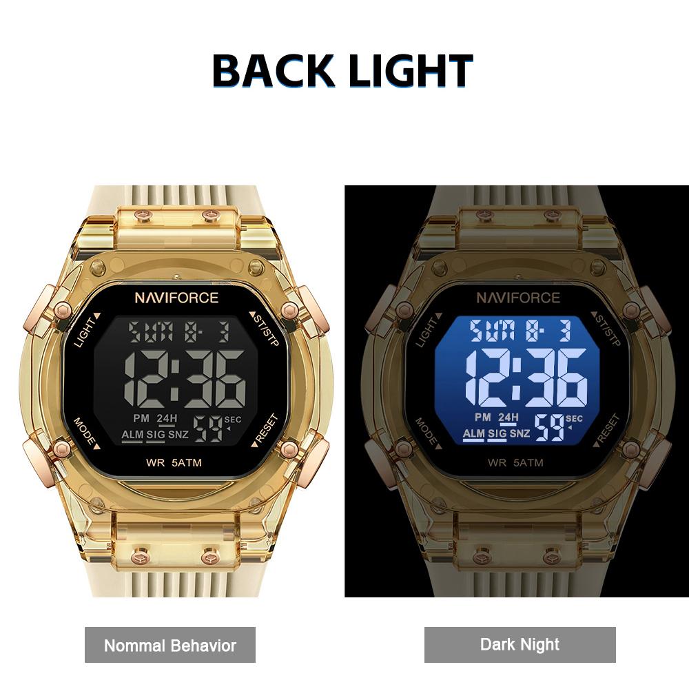NAVIFORCE Digital Women Watch Alarm Calendar Date LCD Display Sports Chronograph Silicone Strap Waterproof Ladies Girl Watch Gift NF6114