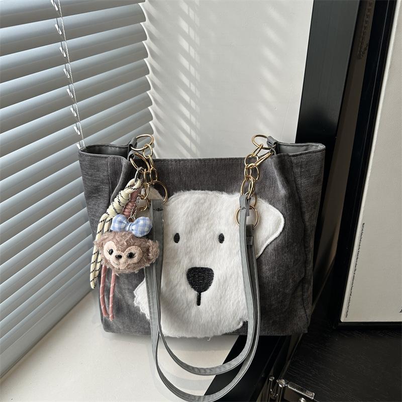 Cute cartoon tote bag women's bag 2025 autumn and winter new fashionable versatile shoulder bag solid color commuter armpit bag