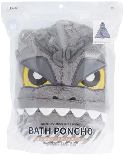 Skater Kids' Bath Poncho with Hood, Quick-Drying, 108 X 92cm, Godzilla Design, Boys' BPO1-A
