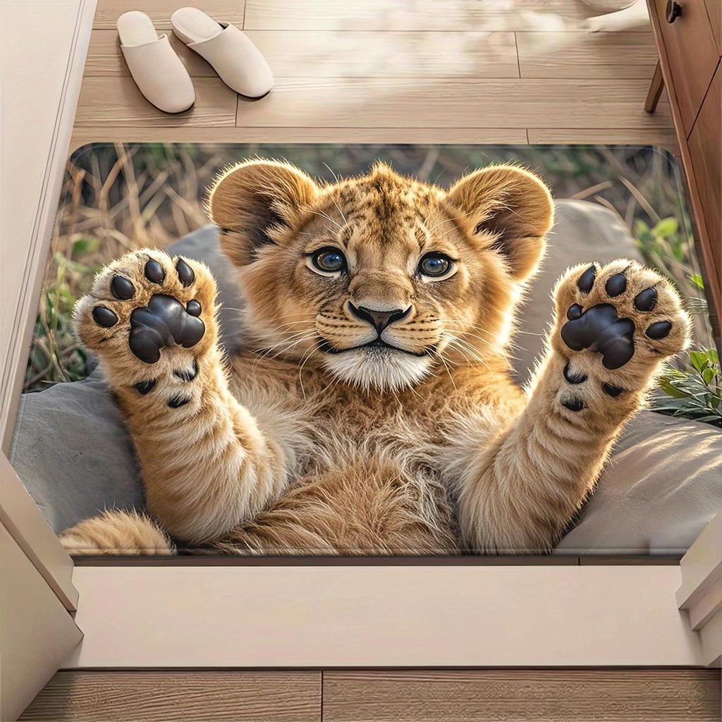 1Pcs Anti Fatigue Door Rugs, Cute Lion Cub Print Waterproof Non-Slip Thick Cushioned Door Mat Heavy Duty Comfort Standing Mat for Door