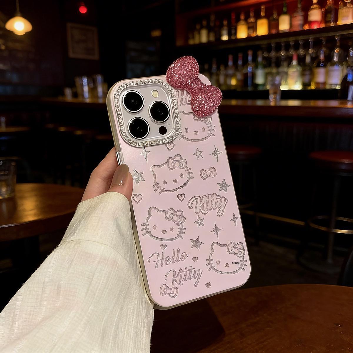 Pink Glitter Kitty Bow Case for iPhone 15 Pro Max/14/13 13 Pro Max