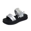 Bow open-toed thick-bottomed cool slippers for women's summer new muffin bottom casual pearl beach cool slippers for women