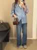 Women's Blue Fine Plaid Long Sleeve Sun Protection Shirt Jacket - Thin, Loose, Casual for Early Spring 2026