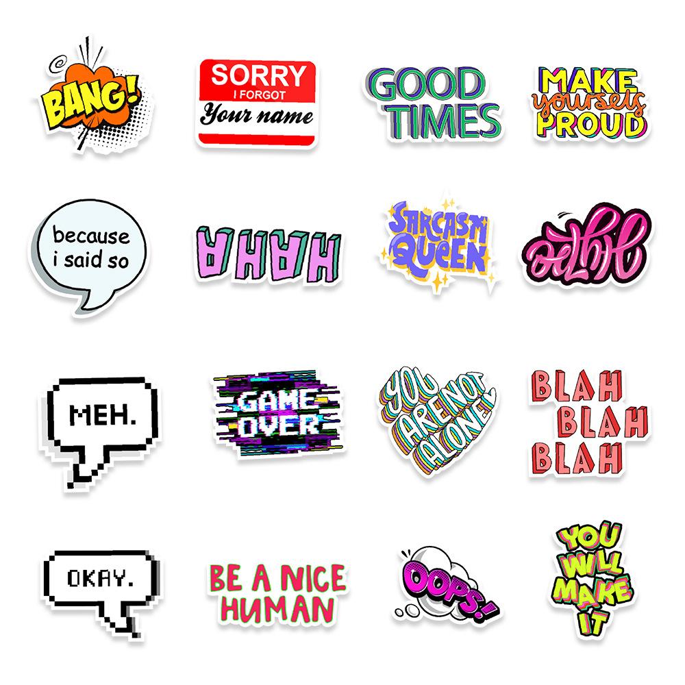50 New English Phrases Graffiti Stickers Skateboard Refrigerator Mobile Phone Tablet Computer Decoration Stickers