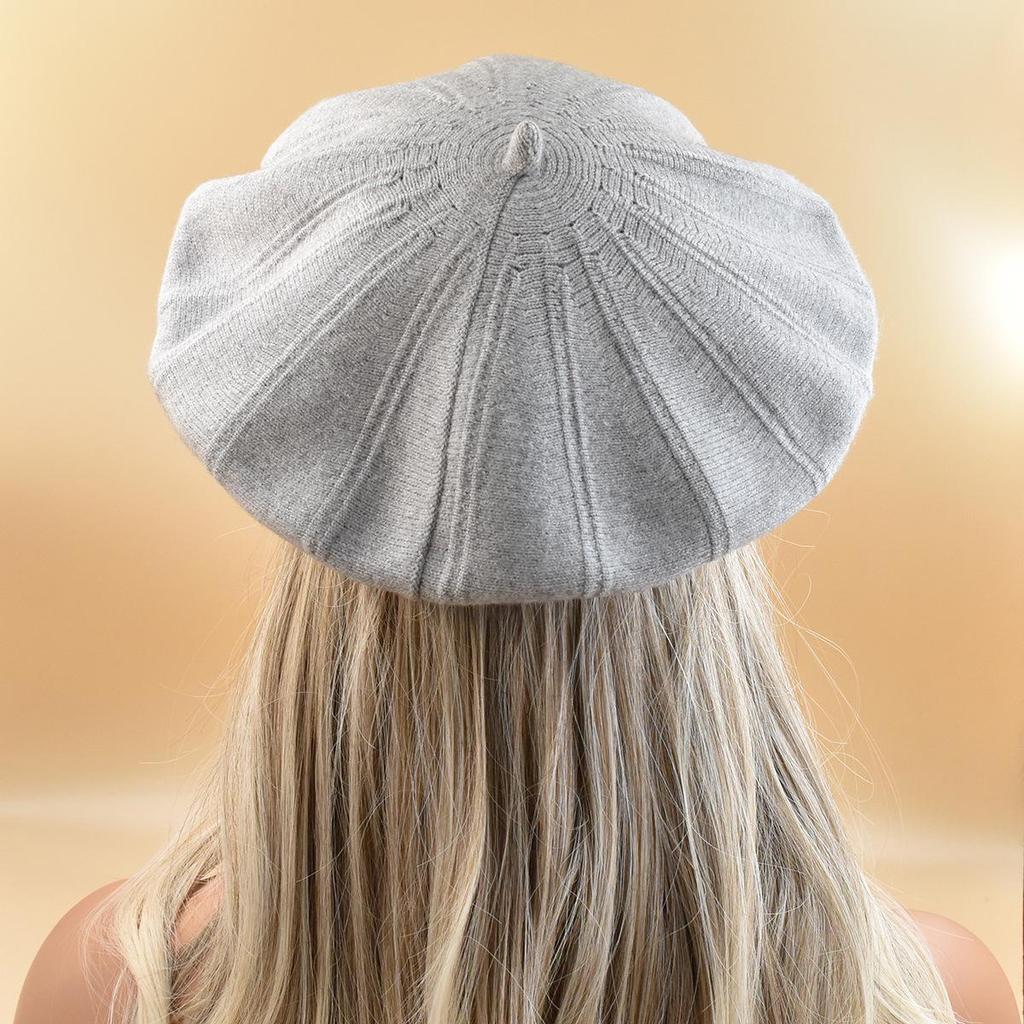 French Women's Wool Knit Striped Beret: Warm, Elastic, Brimless Winter Hat