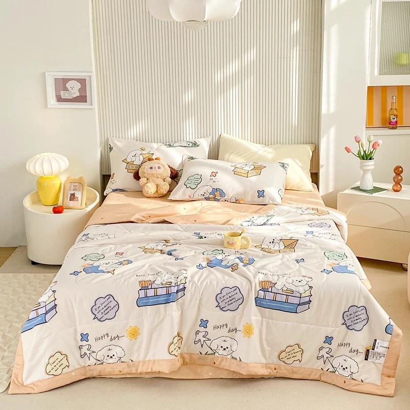 Cartoon Animals Pattern Summer Quilt 100% Cotton Air Conditioning Quilted Quilt Skin-friendly Breathable for Kids Boys Girls