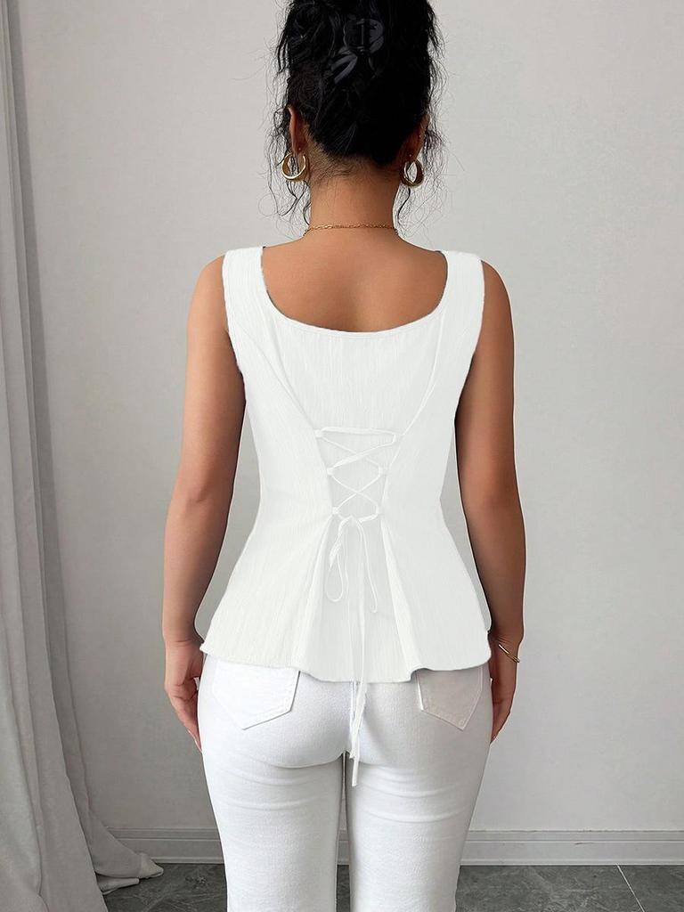 European & American Summer 2025 Sleeveless Drawstring Camisole - French Slim Pullover Vest for Women