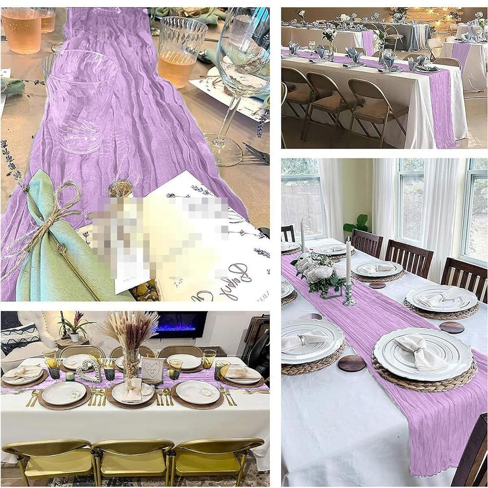 Lilac Purple Cheesecloth Table Runner Boho Rustic Gauze Lavender Table Runner Wedding Party Baby Shower Birthday Home Decoration