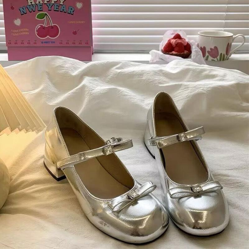 Thick High Heels Retro Light Mouth with Skirt Single Shoes Women's 2025 New Summer French Silver Mary Jane Small Leather Shoes