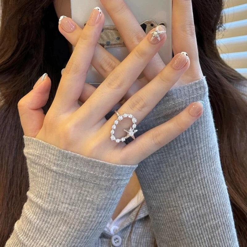 Shiny Star Oval Women's Open Adjustable Ring - Exaggerated Fashionable Versatile Index Finger Ring