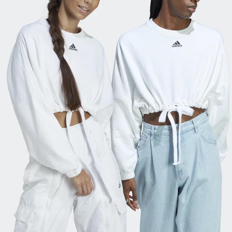 Adidas Versatile Cropped Long Sleeve Sweatshirt Women Tops White IC6683