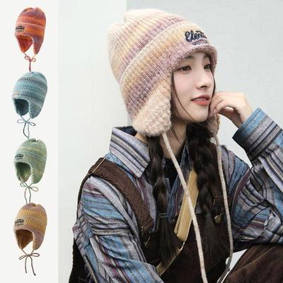 Winter Fashion Earflap Colorful Fashion Knit Beanie Hat