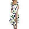 Vestidos de Verano para Mujer Estampado Floral Lazo en el Pecho Cintura Alta Manga Burbuja Abertura en la Cintura