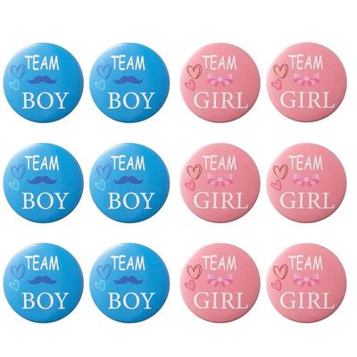 10Pcs Gender Reveal Theme Tinplate Badges Team Boy Girl Button Pins for Baby Shower Birthday Guests Party Favors Decoration