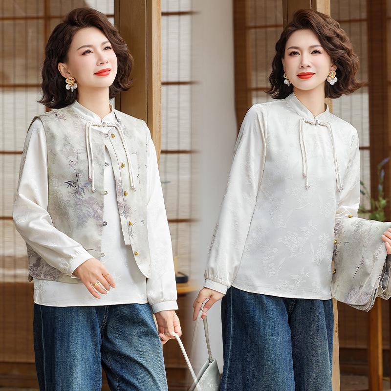 

2026 Spring/Autumn Elegant Chinese-Style Fashion Vest for Middle-Aged Mothers XL (90-105 lbs) серый