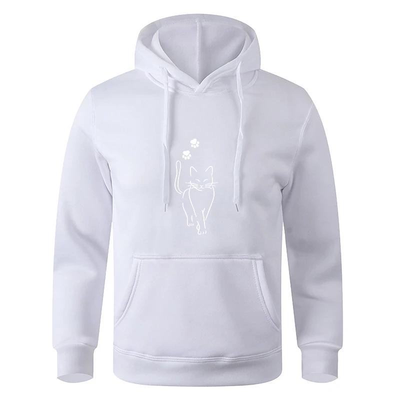 Autumn Fleece Long - Sleeve Hooded Drawstring Pocket Loose Printed Korean Fashion Sweatshirt with Drawstring Pocket Hoodie