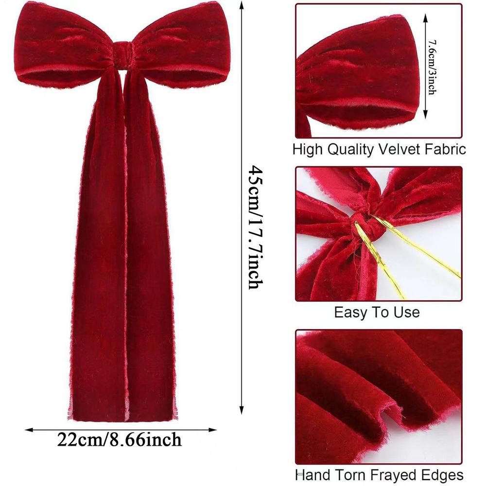 

Бархатные рождественские банты 17,7 X 8,6 дюйма Большие банты из бархатной ленты Для рождественской елки Эстетические очаровательные аксессуары Винтажный наконечник для елки красный