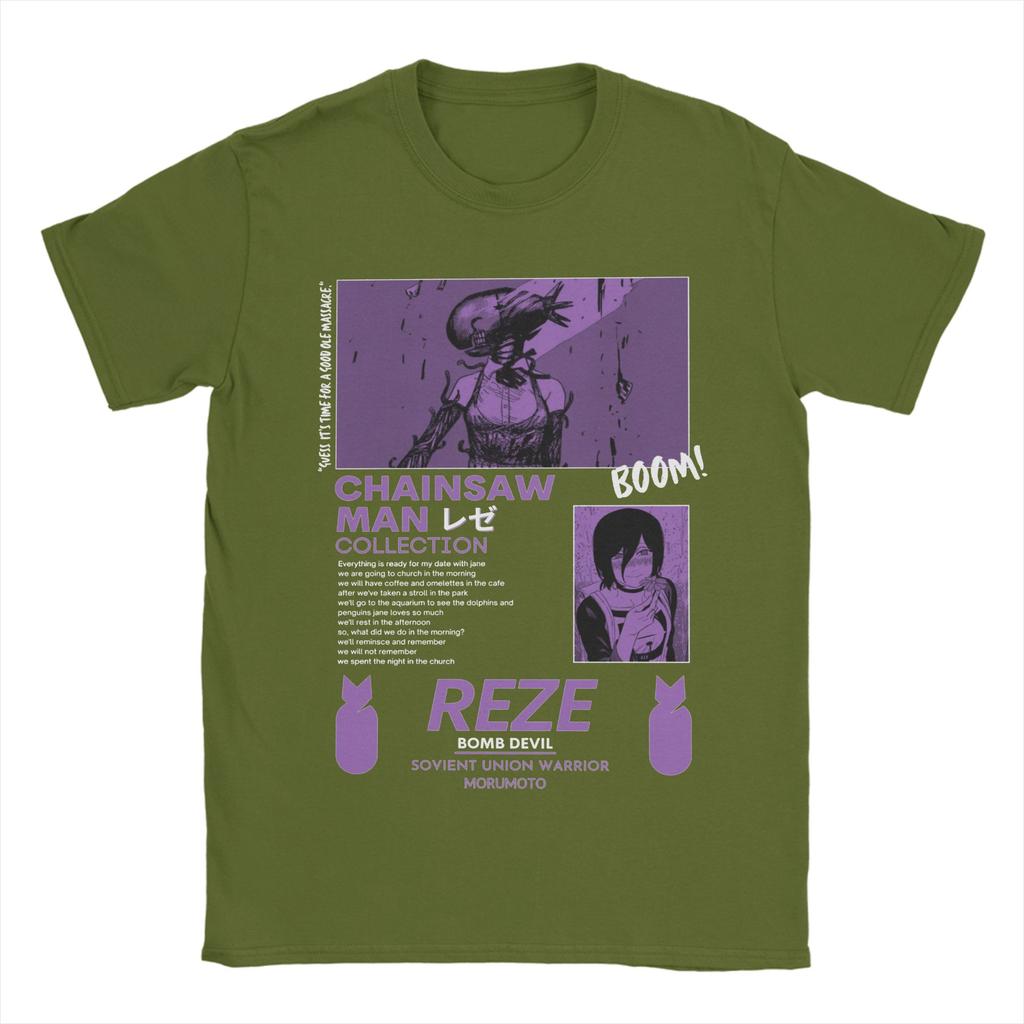 Reze Chainsaw Man Men's T Shirt Anime Vintage Tees Short Sleeve Crewneck T-Shirts Cotton Adult Clothing