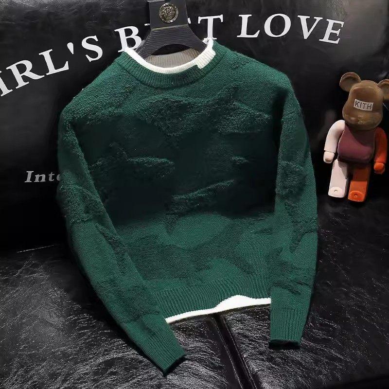 Autumn 2024 Men s Loose Fit Black 3D Print Round Neck Knit Sweater 3XL (85-95kg) зелёный