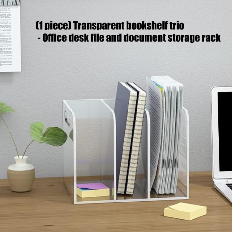 Elegant Transparency Storage Shelf File Rack For Books And Papers Magazine with 3 Compartment and Easy to Carry Handle