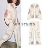Cotton Lapel Long Sleeves Single-Breasted Contrast Color Embroider Decorative Shirt 5107065 Casual Pants 5107064