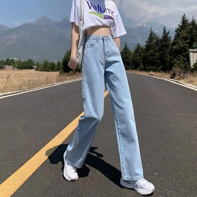

Women s High-Waisted Wide-Leg Jeans, 2024 Collection: Slimming, Versatile, Straight-Leg, Floor-Length, on-Trend Spring/Summer/Autumn Styles Double Extra Large светло-синий