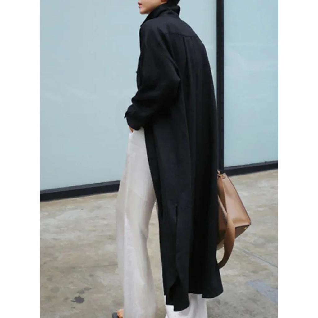 Spring and Summer Cotton and Linen Shirt Skirt Loose Irregular Shirt Cardigan Long Dress