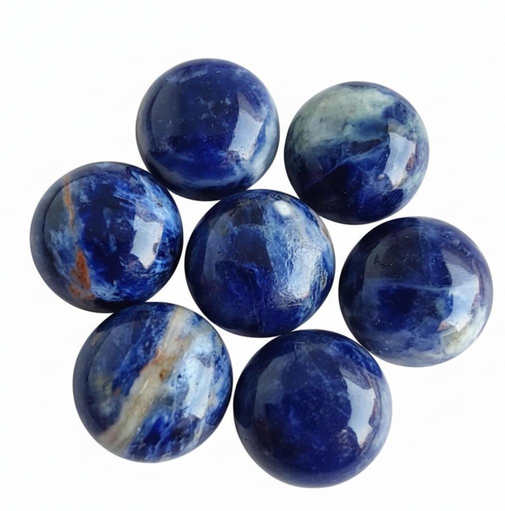 Naturalny Niebieski Sodalit Okrągłe Kaboszony - Bogate Niebieskie i Białe Wirujące Kamienie Szlachetne