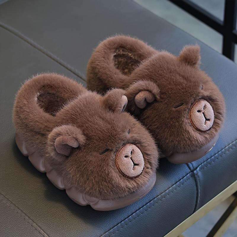 Winter Warm Kids' Bear Face Slip-On Shoes Soft Brown Non-Slip Soles Easy Slip-On Closure Lightweight Indoor