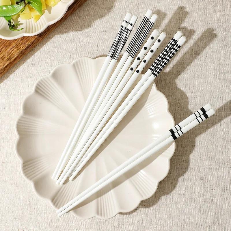 5pairs/set Ceramic Chopsticks High Temperature Resistance Bone Porcelain Sushi Household Chopsticks