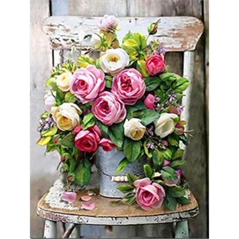 Pictura cu diamant DIY Kit cu punct de cruce cu flori Mozaic Artă pictură cu diamant Cerc complet/Diamant pătrat Decor pentru casa