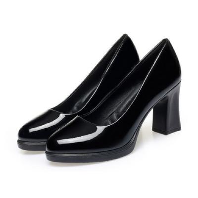 Buty damskie damskie urocze czarne lakierowane okrągły nosek wysoka jakość wiosenne wsuwane buty na obcasie do pracy biurowej ab571