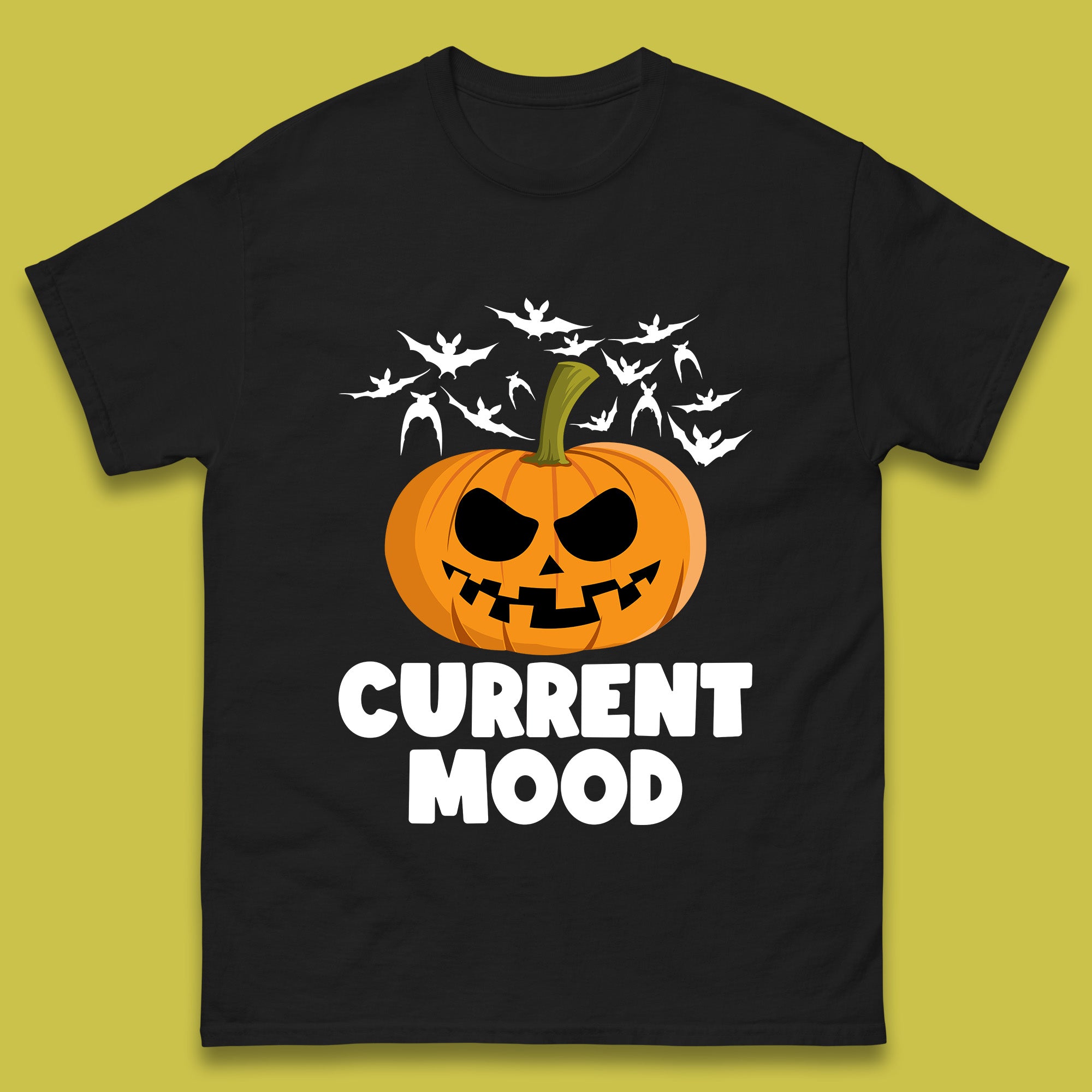 Current Mood Halloween Pumpkin Ghost Evil Scary Smile Face Horror Jack-o-lantern Mens Tee Top 3XL
