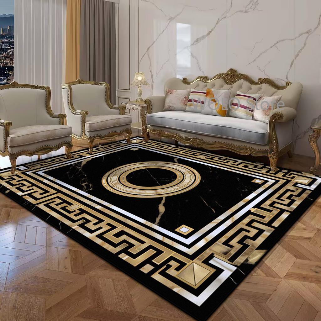 Black Gold Marble Luxury Carpet for Living Room Decorations Sofa Table Large Area Rugs Balcony Long Floor Mat Anti-slip Doormat