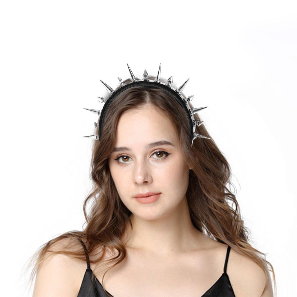 Rebellious Red Faux Leather Headwrap With Silver Spikes Punk Hair Accessories For Teens Adults Festivals