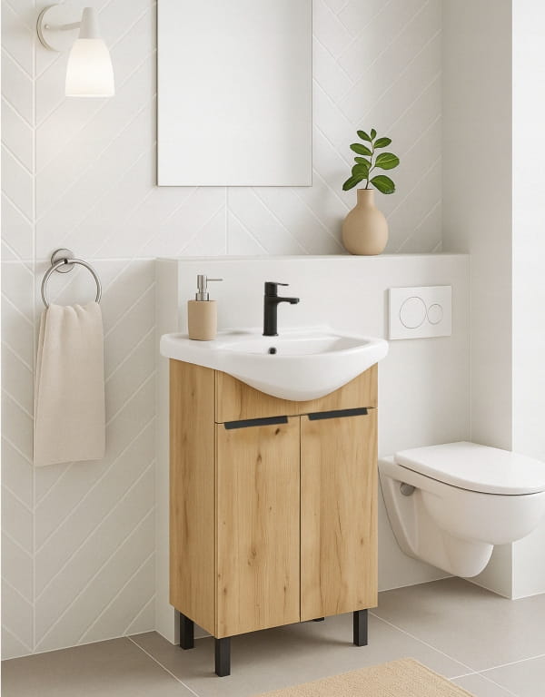 Bathroom cabinet with washbasin, standing, craft oak, 85x60x30 cm, Lily