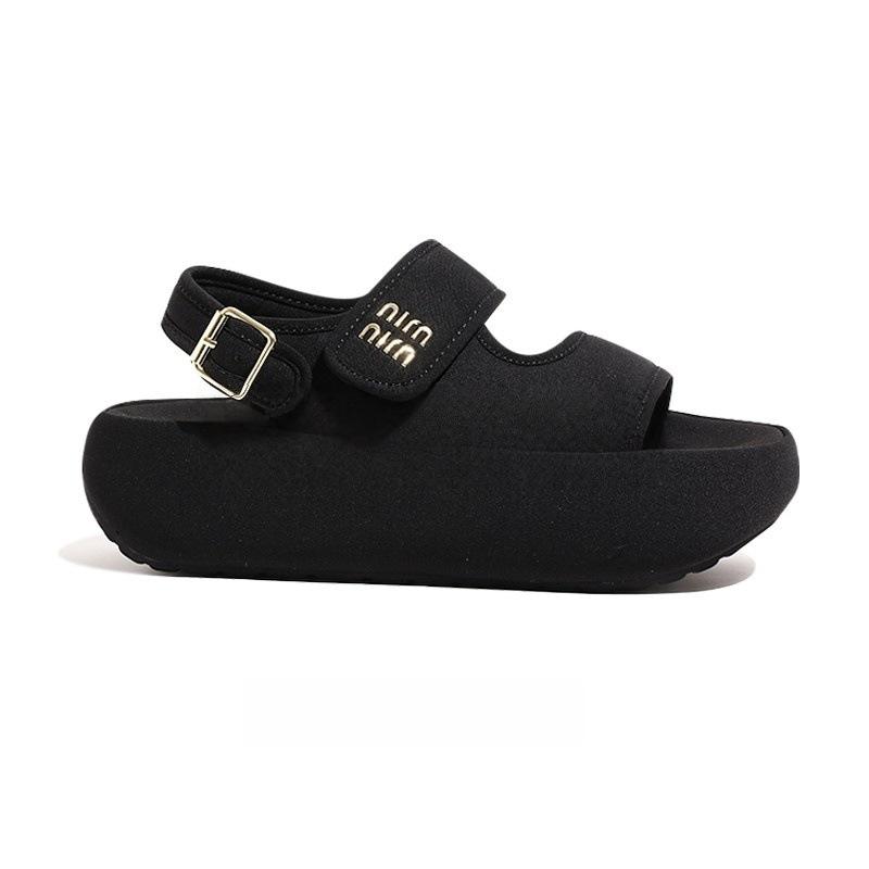 

Velcro thick-soled heightening sports sandals women s model 2025 summer new model stepping on shit feeling with skirt beach cool slippers 40 чёрный