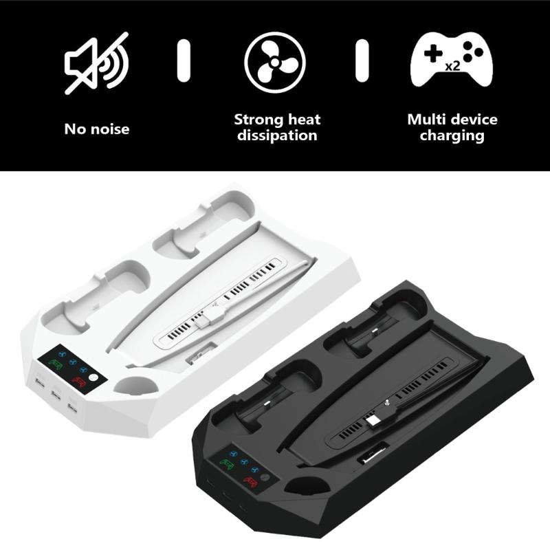 Multifunctional Consoles Cooling Stand with Integrated Two Controller Charging and Headsets Holder