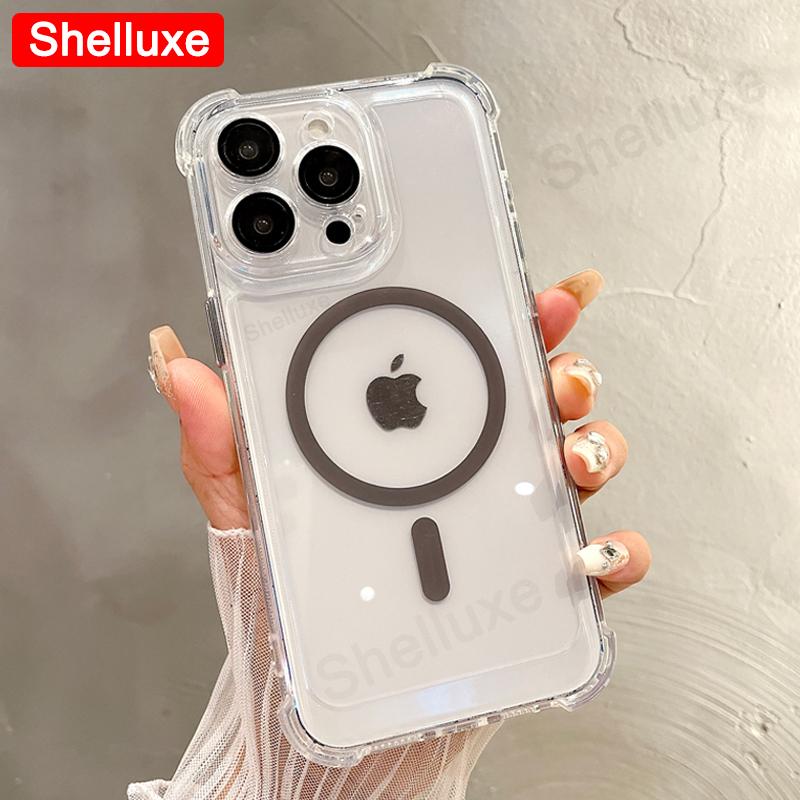

Transparent Armour Magnetic Case Shelluxe For iPhone 16 15 14 Plus 13 12 11 Pro Max Cases Luxury Corners Protector Phone Cover For iPhone 13 ProMax