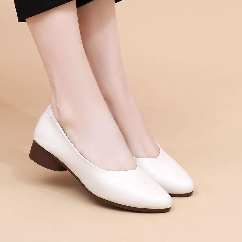 Shoes women's shoes soft leather shallow mouth breathable pointed single shoes soft sole comfortable mother leather shoes