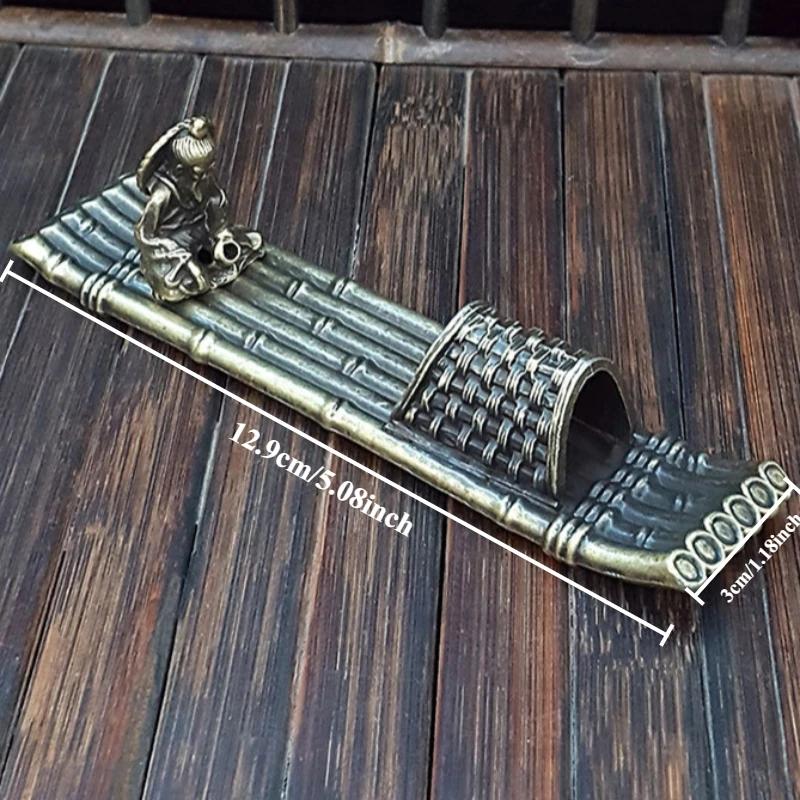 1pc Alloy Zen Boat Incense Holder with Fisherman Design, Meditation Decor Incense Stick Burner (Without Incense)