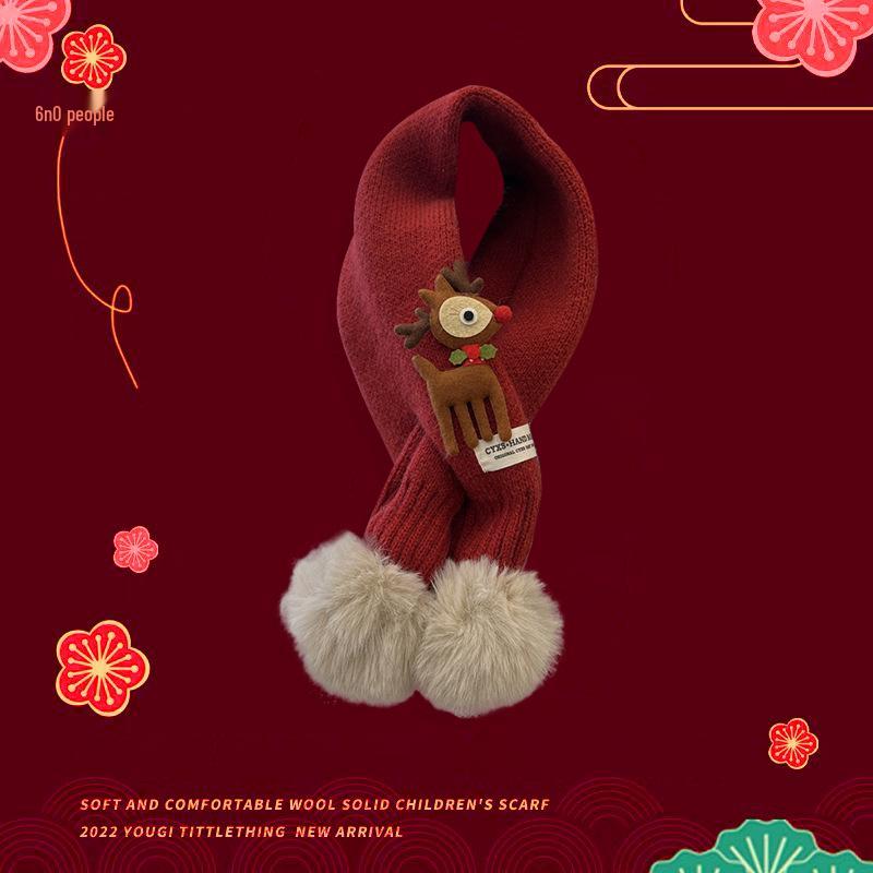 Feiertagsrot Kinder Pompon Strickschal - Warm & Stilvoll für Jungen und Mädchen