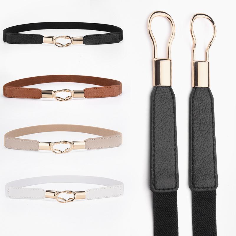 Button Thin Belt Women'S Decorative Waist Seal With Skirt Retro Elastic Elastic Narrow Belt Waist Black
