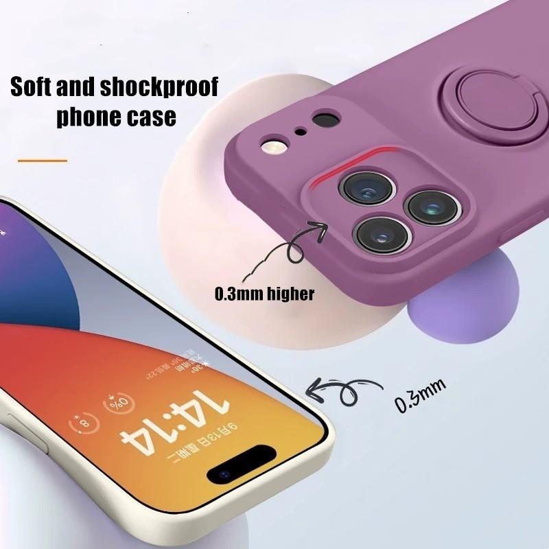 Liquid Silicone Ring Stand Magnetic Case for 17 Air 16E 15 14 13 12 11 Pro Max Plus Shockproof Soft Bumper Protectic Case