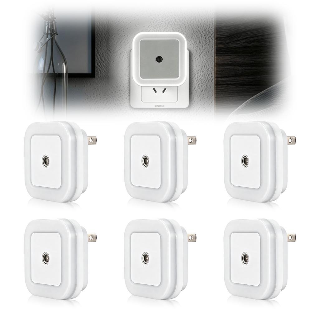 6 Pack LED Plug In Night Light Dusk to Dawn Sensor Automatic Nightlight Energy Efficient Wall Lamp with Light Sensor Soft Lighting for Bedroom