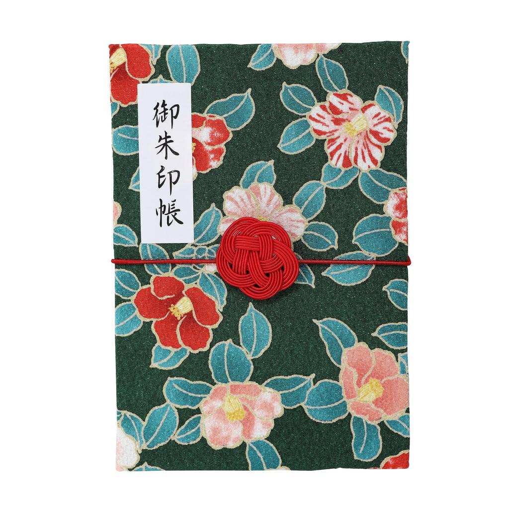 Cute Goshuincho Stamp with Mizuhiki Rubber Double Japanese Chirimen Temple Stamp Collection Goshuin 16cm Camellia (Temple Book) Band, Page, Pattern,