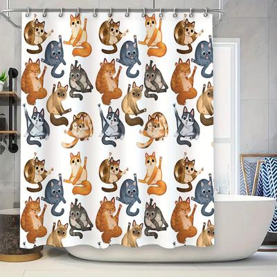 Katzen-Duschvorhang Niedliches Kätzchenmuster Badezimmer-Dekoration Waschbarer Wasserdichter Stoff Heimdekoration Vintage Tierliebhaber Geschenkidee Wand
