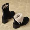 Fashion Black Chunky High Heels Women's Snow Boots Winter Fleece-lined Booties Comfortable and Elegant Fashion Ladies Shoes on Promotion