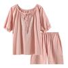 Pajamas women's summer  Tencel embroidered sweet princess style homewear short-sleeved shorts set homewear