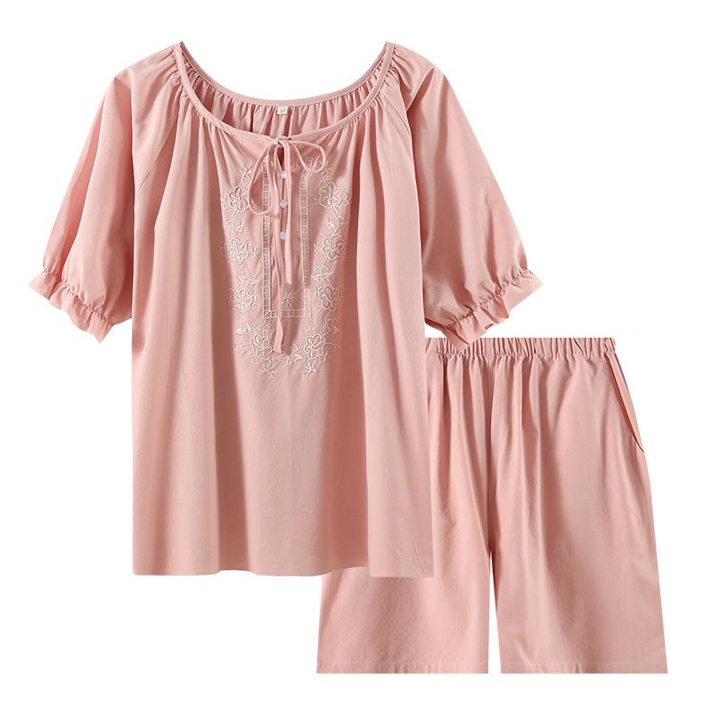 Pajamas women's summer Tencel embroidered sweet princess style homewear short-sleeved shorts set homewear
